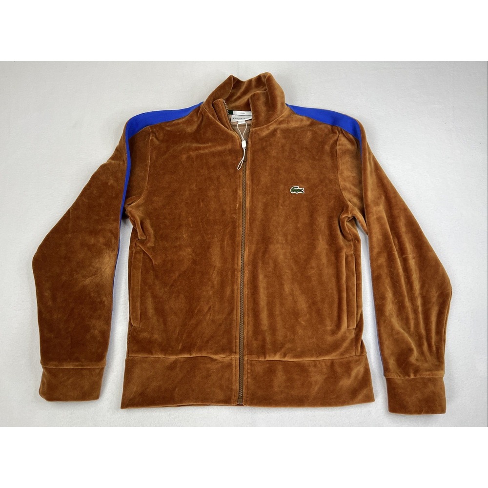 Lacoste Regular Fit Velvet Zip Sweatshirt Jacket Brown Blue Small